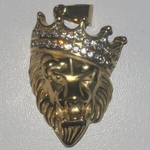 Gold Lion Head Pendant with Crown